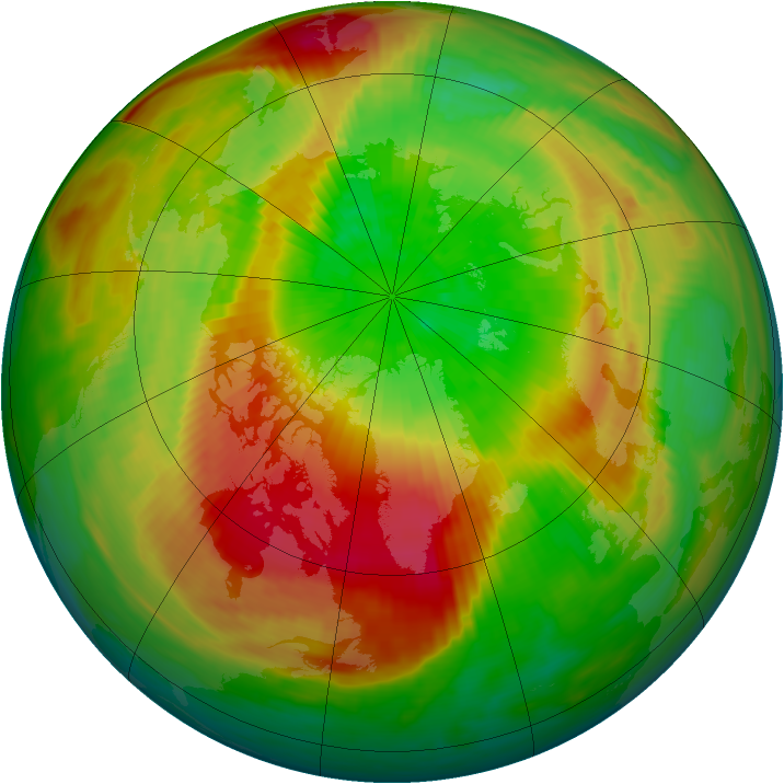 Arctic ozone map for 25 March 1990